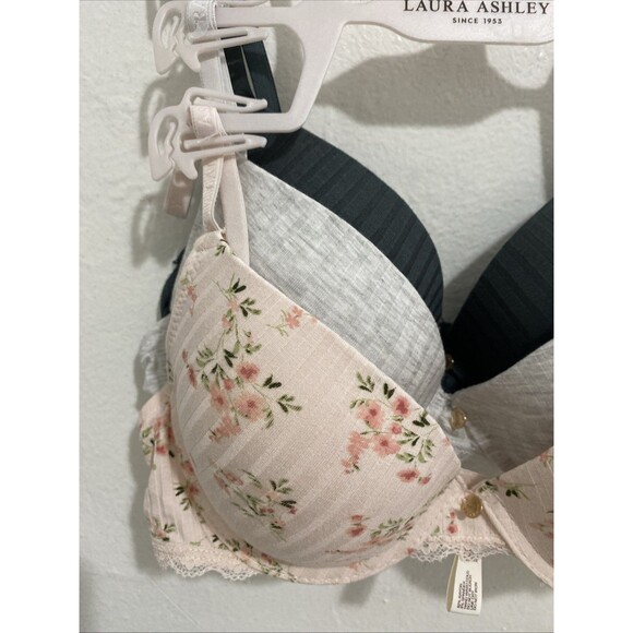 Laura Ashley Push Up Bra Women’s Comfort 3 Pack Size 34C Floral Gray Pink Lace - Picture 2 of 12
